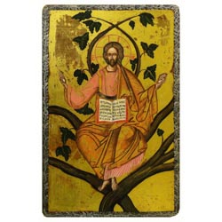 Icono pantocrtor pintado sobre madera