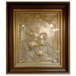 Icono san Jorge repujado en metal