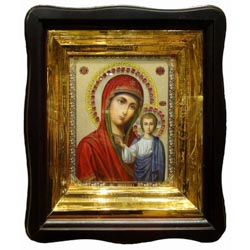 Icono virgen con nio pintado sobre madera co...