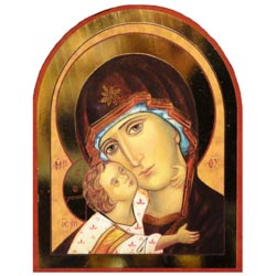 Icono virgen con nio pintado sobre madera