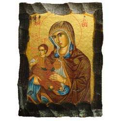 Icono virgen con nio pintado sobre madera