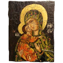 Icono virgen con nio pintado sobre madera