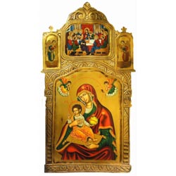 Icono virgen con nio y ultima cena pintado s...