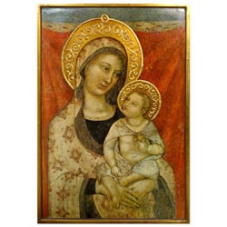 Icono virgen con nio pintado sobre madera