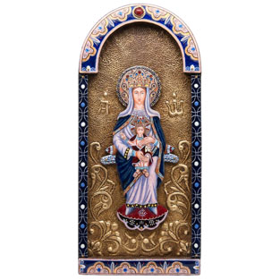 Icono de la virgen con nio en esmalte. Noved...
