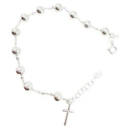 Pulsera denario de plata bolas 6 mm - 19 cm