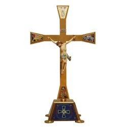 Cruz de altar latn y esmalte con raggi