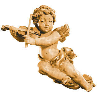 Angel volante con violn, escultura tallada e...