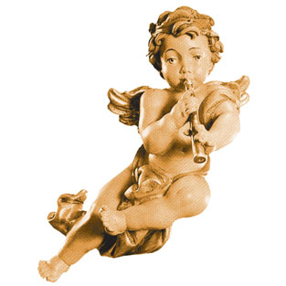 Angel volante con clarinete, escultura tallad...