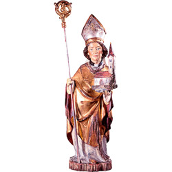 Imagen de obispo con maqueta de iglesia en ta...
