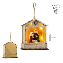 Misterio en portal madera 14 cm luz