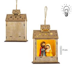 Misterio en farol madera 17 cm luz