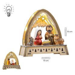 Misterio en portal madera 15 cm luz