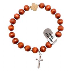 Pulsera elástica de madera y plata - bolas de... Pulsera elástica de madera y plata - bolas de...