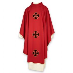 Casulla de 100% poliéster con tres cruces bor... Casulla de 100% poliéster con tres cruces bor...