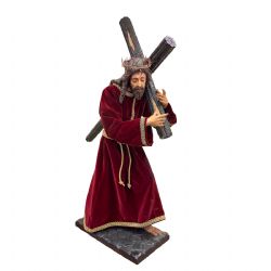 Jes�s Nazareno con cruz en talla de madera con ...