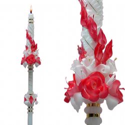 Cirio decorado con flores rojas y blancas - 6...