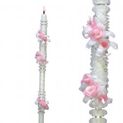 Cirio decorado con flores rosas y blancas - 6...